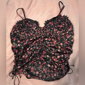For Love And Lemons Black and Pink Floral Bustier Top